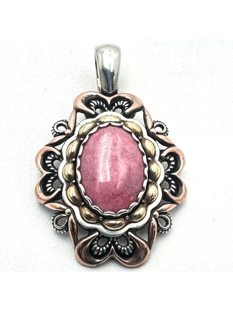 Carolyn Pollack Copper Brass Sterling Silver Pink Gemstone Pendant Enhancer 2.5"